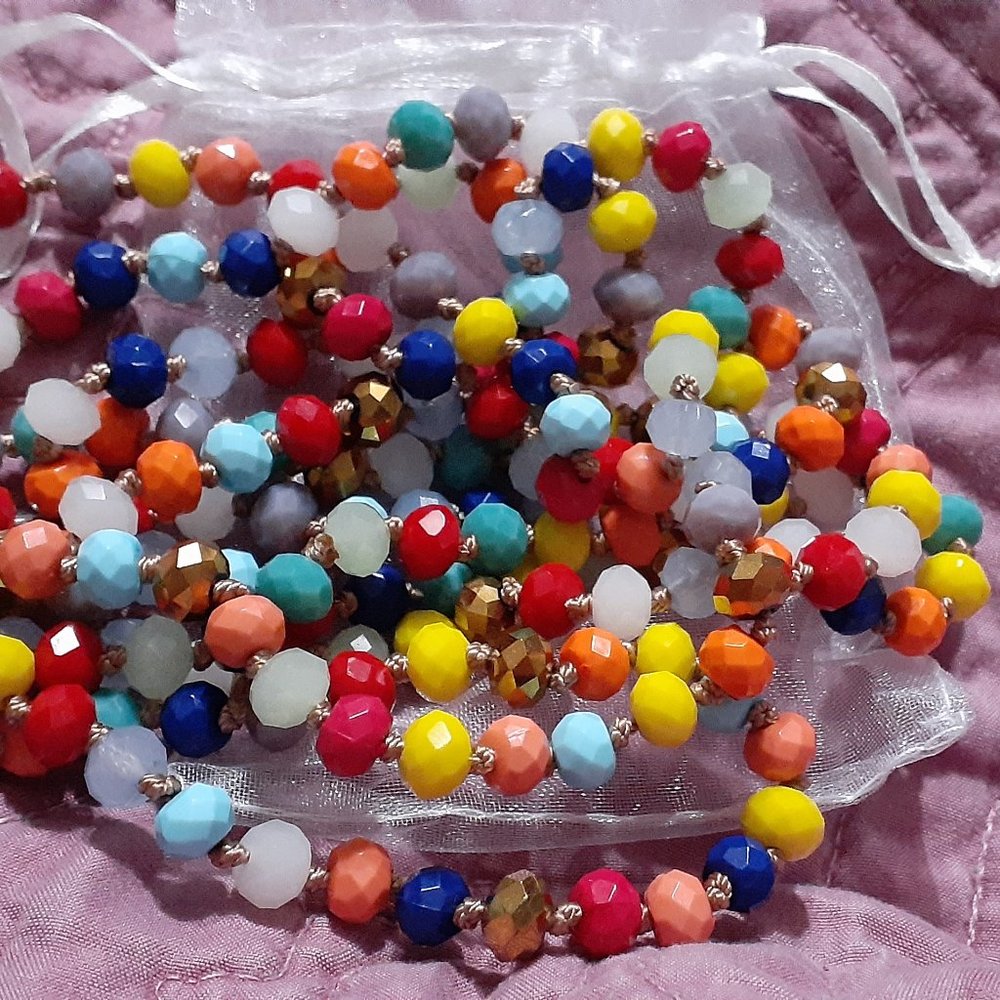 Rainbow beaded long necklace